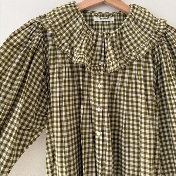 DÔEN Paris Dress in Olive Gingham - Picture 2 of 4